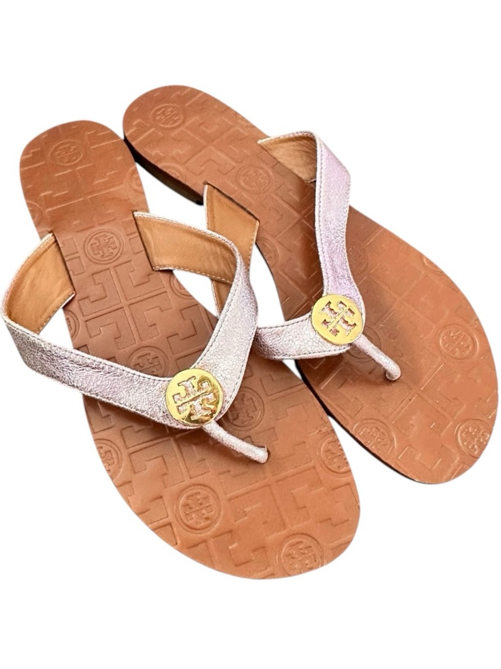 Tory Burch Thora Reverse Metallic Lavender Gold Purple Sandals Flip Flops 7 - Picture 3 of 9